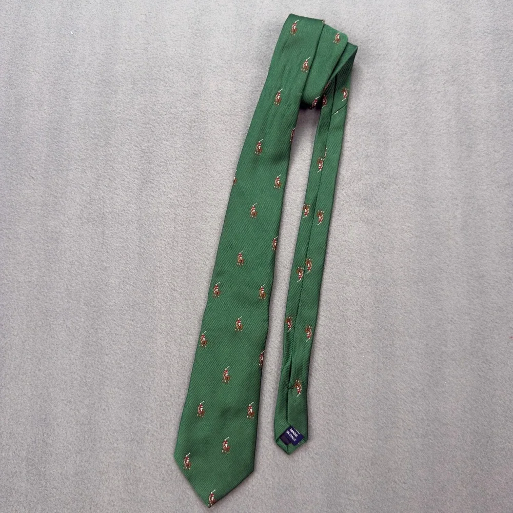 Polo Ralph Lauren Kids Green Silk Polo Pony Tie Hand Made in Italy